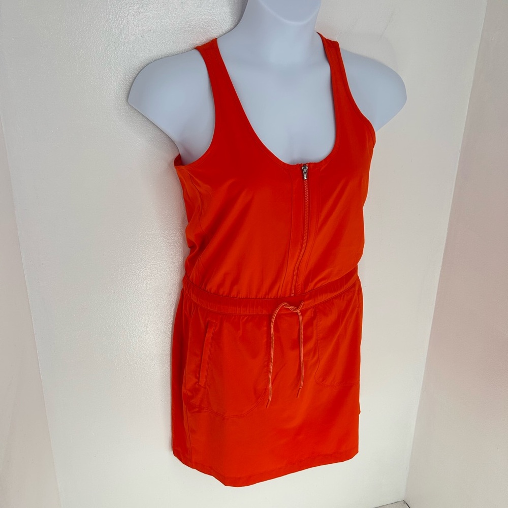 Athleta Expedition‎ Dress Size 4 Orange Built in Shorts Cinch Waist Minimalist - Picture 3 of 15